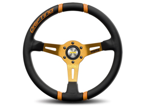 Steering wheel drifting - black leather / orange inserts - Momo