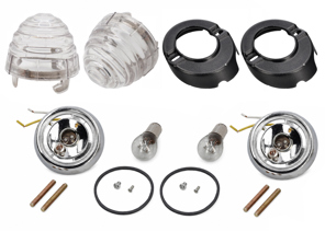 Front turn signal set, with Clear lenses. Porsche 356B / 356C - 64463140106, 64463140206, 64463140101, 64463140201, 64463141101