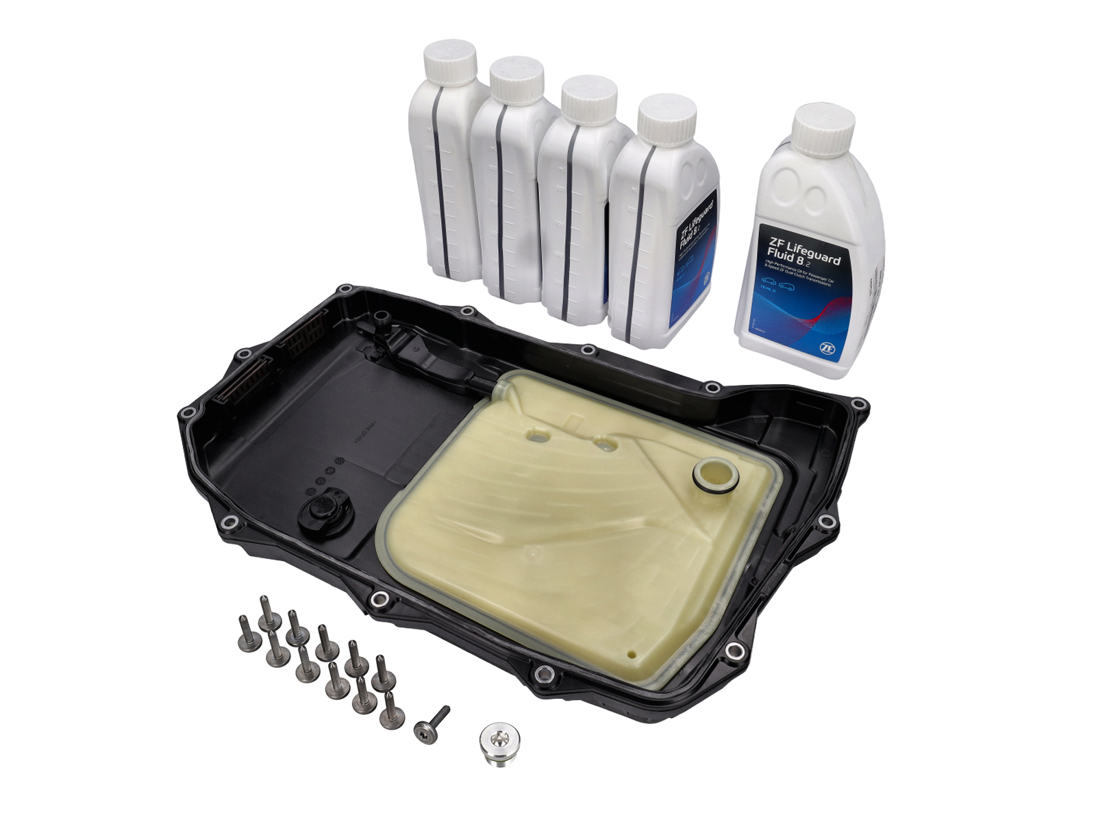 Transmission oil sump with seal & ZF Transmission fluid . Porsche 9YA Cayenne - PAB39800901, PAB398009, 00004321044