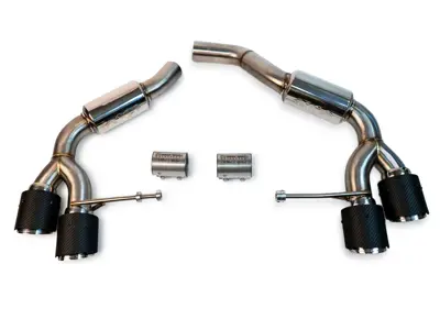 Fabspeed Rear Slip-on Sport Exhaust, Resonated (Quieter). Porsche Macan S / GTS V6 (2019 - 2022+) - FS.POR.19MCNV6.RMBPCF, FS.POR.19MCNV6.RMBPP, FS.POR.19MCNV6.RMBPB, 95B253611PY, 95B253612JY - FS.POR.19MCNV6.RMBPCF, FS.POR.19MCNV6.RMBPP, FS.POR.19MCNV6.RMBPB