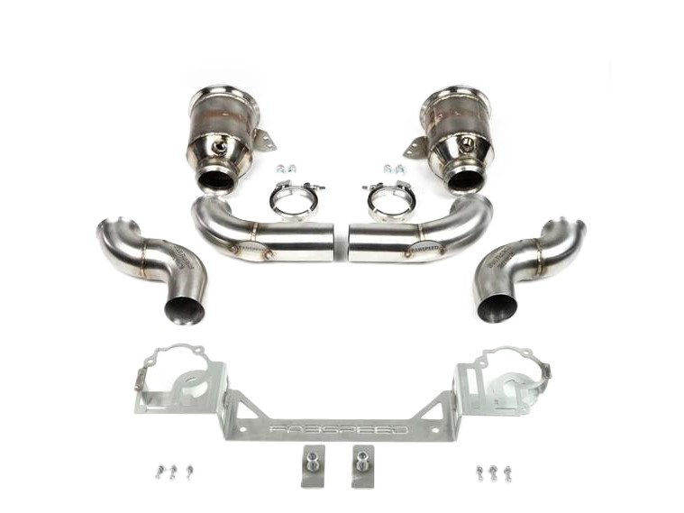 Fabspeed Sport Catalytic Converters With GT2RS Style Outlets + Muffler Adapter. Porsche 992 Twin Turbo / Twin Turbo S (2021+) - 992254400G, 992254400J, 992254450G, 992254450J - FS.POR.992T.SCGT2WC