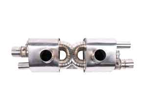 Titanium sports exhaust rear silencer valved from Rennline. Porsche 991.2 with centre exhaust - 9P251053B, 9P251053D - EX32 BLACK, EX32 SILVER, EX32