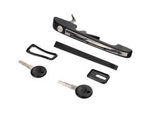 Door handle. Porsche 924S / 944 includes keys, black and chrome insert - 94453890500, 94453890600, 477837037H, 477837038H, 94453890503, 94453890603