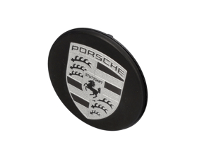Centre wheel lock cap badge, in Matt black. Porsche 991 R / GT3 - 99136120730, 9P1601349COK1