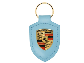 Porsche Crested Leather Keyring, Frozen Blue Metallic - WAP0500980H, WAP0500310NWSA