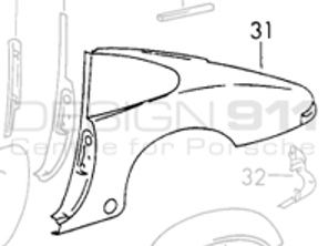 Rear 1/4 Panel Coupe. Porsche 911 Carrera RS 2.7L - 91150304501GRV, 91150304601GRV