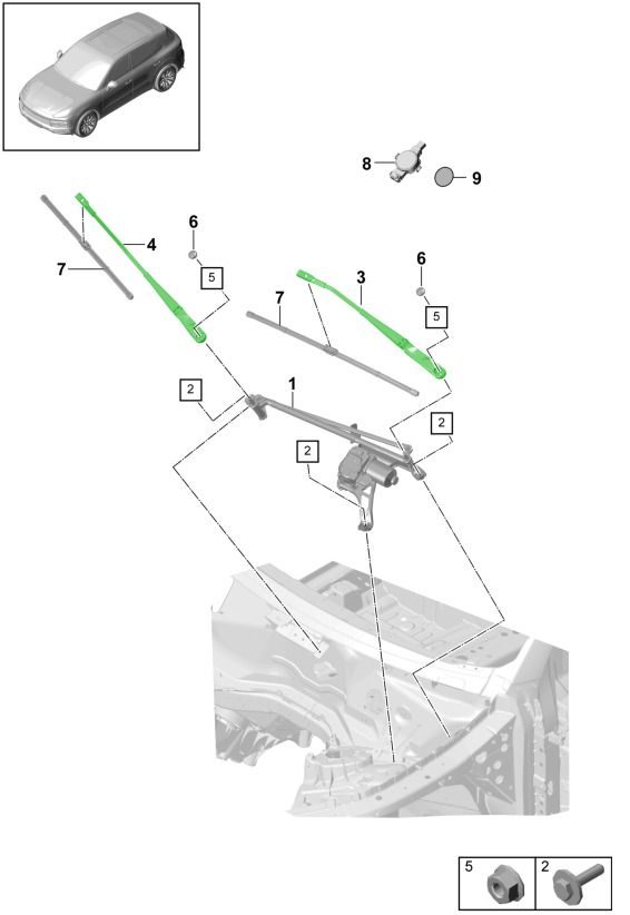Porsche 9YA Cayenne Front wiper blade set 9Y1955329 9Y1955407
