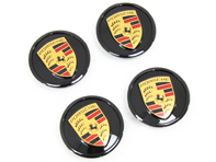 Wheel caps in Black (high-gloss) with coloured Porsche Crest for Porsche Taycan / Panamera - 9J1073002