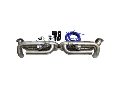 DesignTek front X-Pipe exhaust with valvetronic switch Porsche 991 S 3.8L - 99111133105, 99111133107, 99111133104, 99111133106