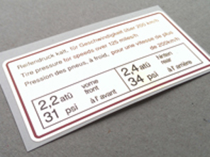 Tyre pressure decal, RED BORDER. Porsche 911 S/E / 912 / 914 - 90100650700