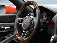 Multi-function Sports steering wheel in Mahogany. Porsche 991.2 / 718 Boxster / 718 Cayman - 99104440034A34, 99104440035A34, 99104440036A34, 99104440037A34