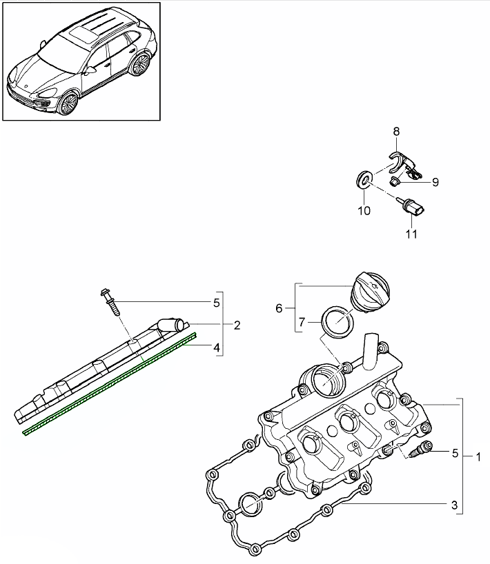Porsche 958 Cayenne valve cover gasket 95810523101 95810523201