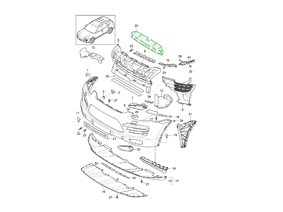 Porsche 958 Cayenne Turbo Front bumper foam part 95850555010