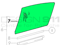 Door window glass, Green Tint. Porsche 911 >>67 COUPE - 90154210130, 90154210230