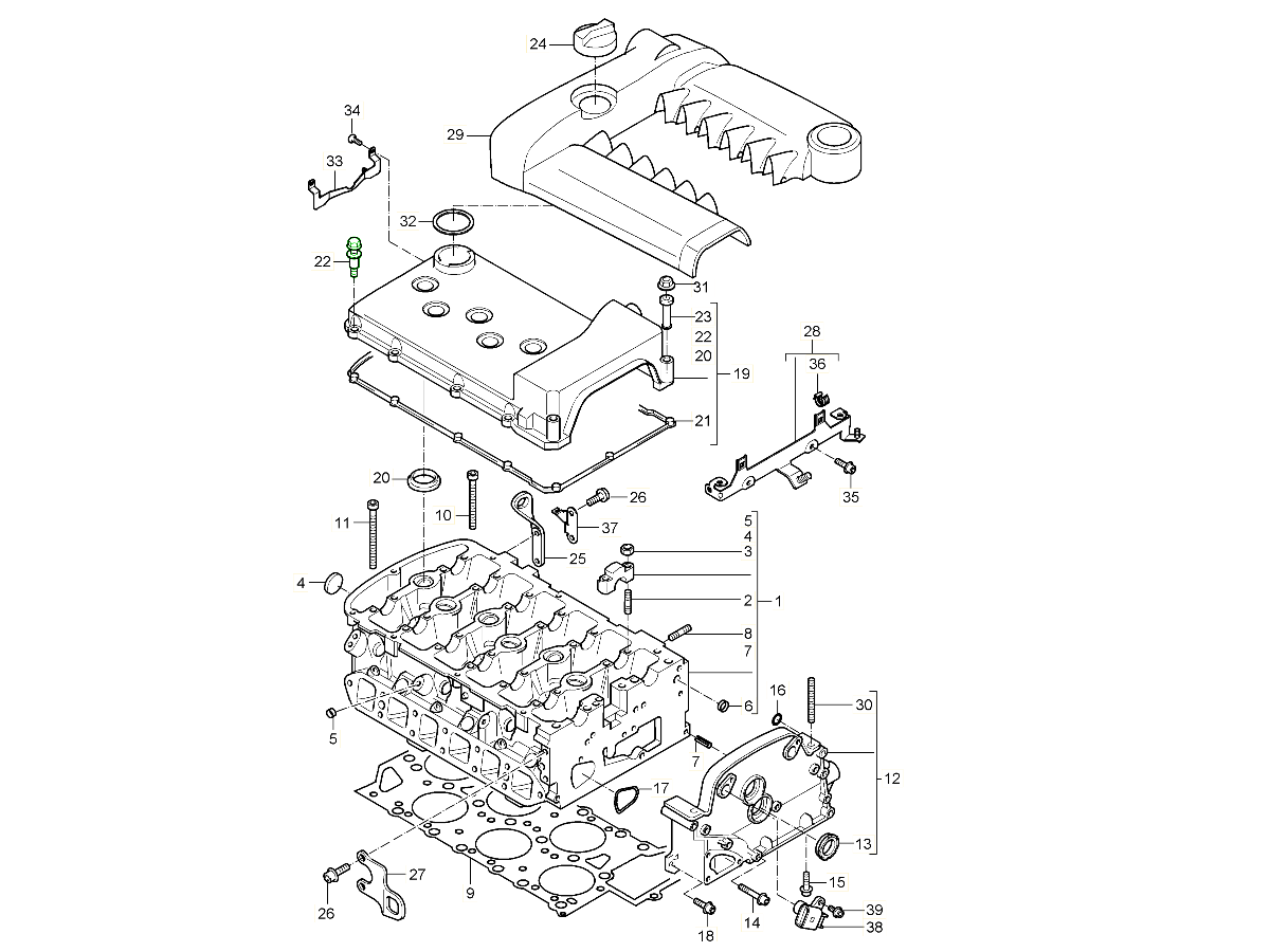 Porsche 955 Cayenne Valve cover bolt with seal and guide sleeve
