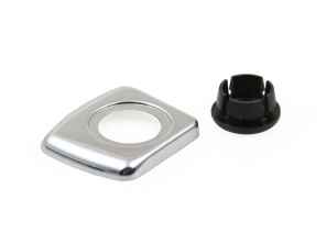 Chrome end cap trim door release button, Right side. Porsche 911 1965-68 - 90155549550, 90155549650 - TRP11.6.100, TRP11.6.101