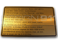 Sticker Engine Oil Level. Porsche 911 / 930 - 91100650401