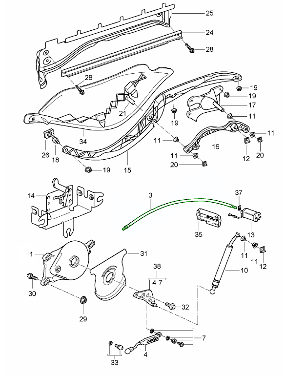 Porsche 987 Boxster convertible top cable 98756110700 98756110700