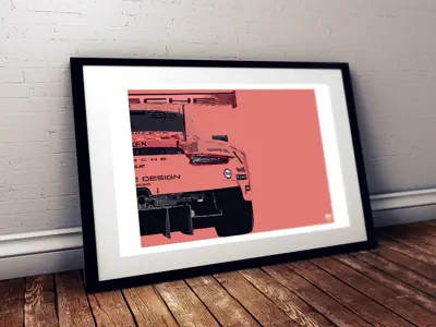 Porsche 911 991 RSR Pink Pig poster in Black frame