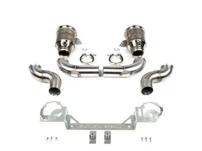 Fabspeed Sport Catalytic Converters With GT2RS Style Outlets + Muffler Adapter. Porsche 992 Carrera (2021+) - 992254400G, 992254400J, 992254450G, 992254450J - FS.POR.992.SCGT2WC