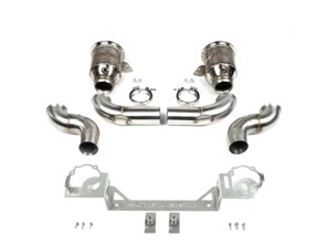 Fabspeed Sport Catalytic Converters With GT2RS Style Outlets + Muffler Adapter. Porsche 992 Carrera (2021+) - 992254400G, 992254400J, 992254450G, 992254450J - FS.POR.992.SCGT2WC