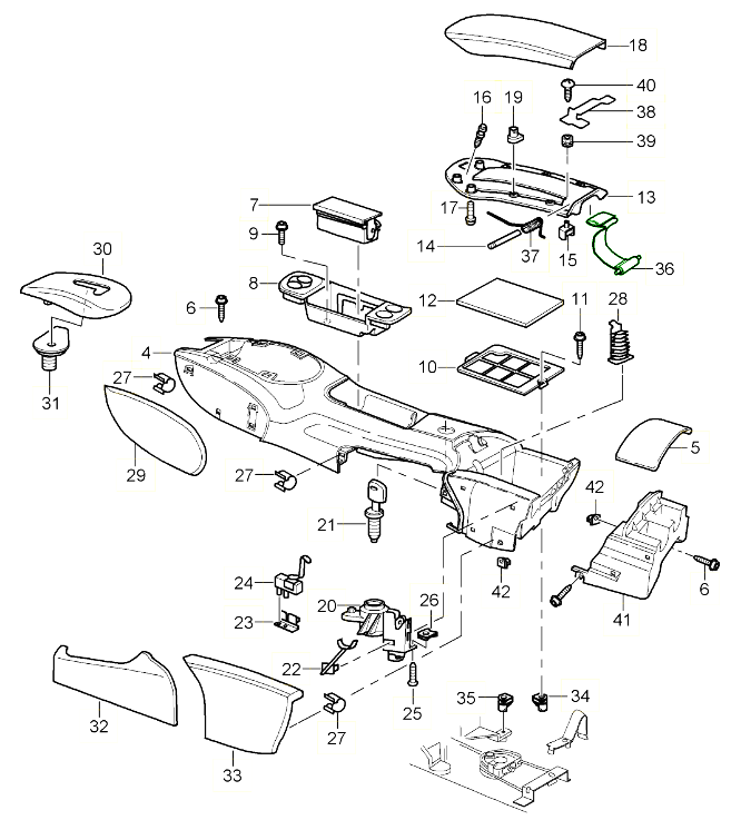 Porsche 996 Hinge repair set for rear centre console 99655296001