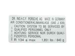 Air conditioner sticker. Porsche 964 (USA) - 96470114101 - PAKK1