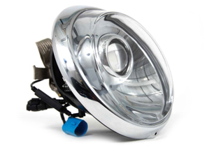 RHD LED Headlamp conversion kit with chrome reflector and H4 clear lenses. Porsche 911 / 964 - 91163102400, 91163111300, 90163110100 - EL13 CR.RCL.BLK, EL13 CR.RCL.CR, EL13 CR.RCL.PR