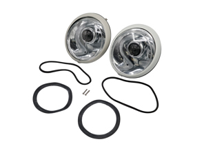 LHD LED Headlamp conversion kit with chrome reflector and H4 clear lenses. Porsche 911 / 964 - 91163102400, 91163111300, 90163110100 - EL13 CR.RCL.BLK, EL13 CR.RCL.CR, EL13 CR.RCL.PR