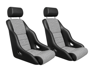 Rally ST Bucket Seats, Black Leatherette / Houndstooth, SET OF 2. Porsche 356 / 911 / 912 1950–89