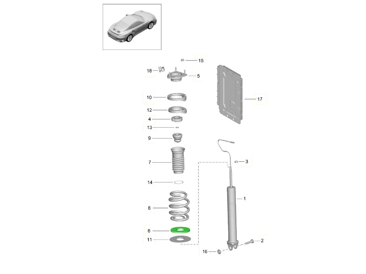 Porsche 991 Turbo Rear shock absorber spring seat support 99133352302