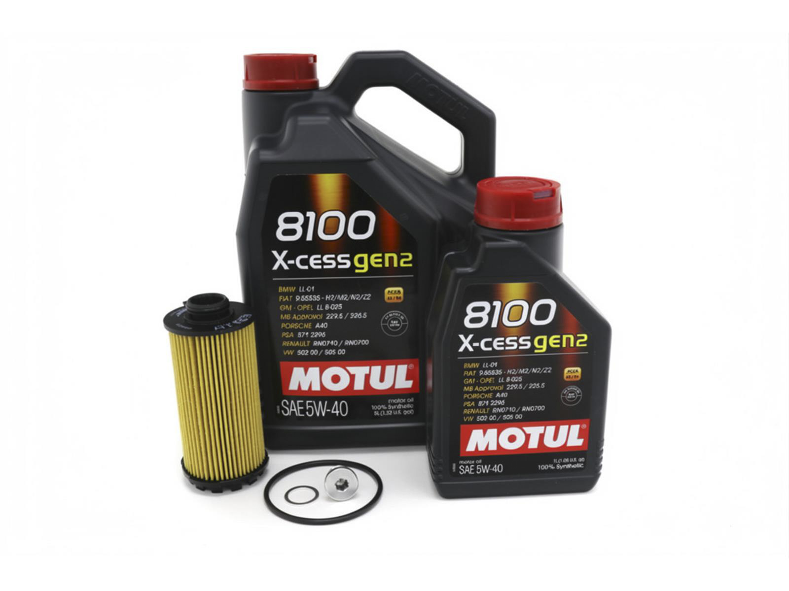 Oil filter service kit with drain plug & MOTUL 8100 X-CESS GEN2 5W-40 for Porsche 718 (982) Boxster / 718C (982C) Cayman - 9A210722500, 99970768540, 0PC115466