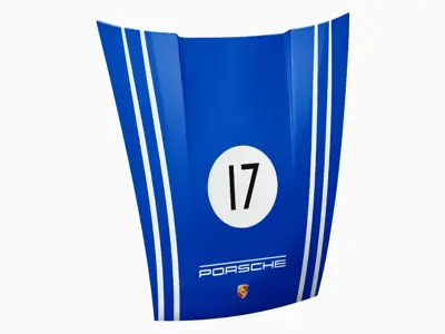 911 Bonnet Wall Art - Racing (Blue Background)