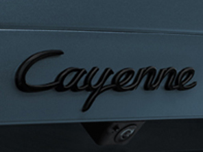 'Cayenne' rear lid badge, in Black (matt). Porsche 9YA Cayenne Turbo S E-Hybrid Coupe - 9Y004487026OK1, 9Y004487026