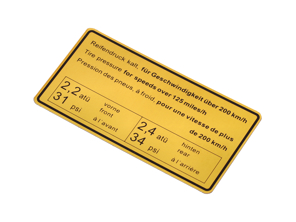Sticker Tyre Pressure. Porsche 911 65-72 / 914 - 90100650700