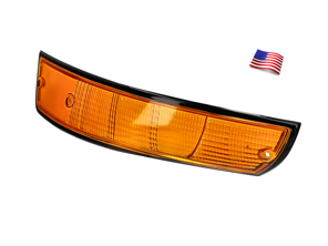 Indicator lens Front, with BLACK Rim. Porsche 911 1972-73 USA - 91163194700, 91163194800, 14962, 14962/D, 149612/S