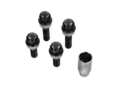 Locking wheel bolt kit (+7mm/+15mm longer). Black plated for Porsche - PAF009593, 971698030B, WHT004676A, WHT006978, 00004460291