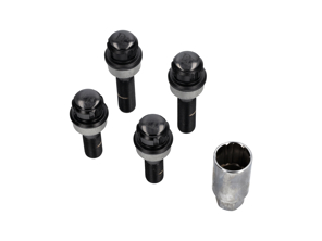 Locking wheel bolt kit (+7mm/+15mm longer). Black plated for Porsche - PAF009593, 971698030B, WHT004676A, WHT006978, 00004460291