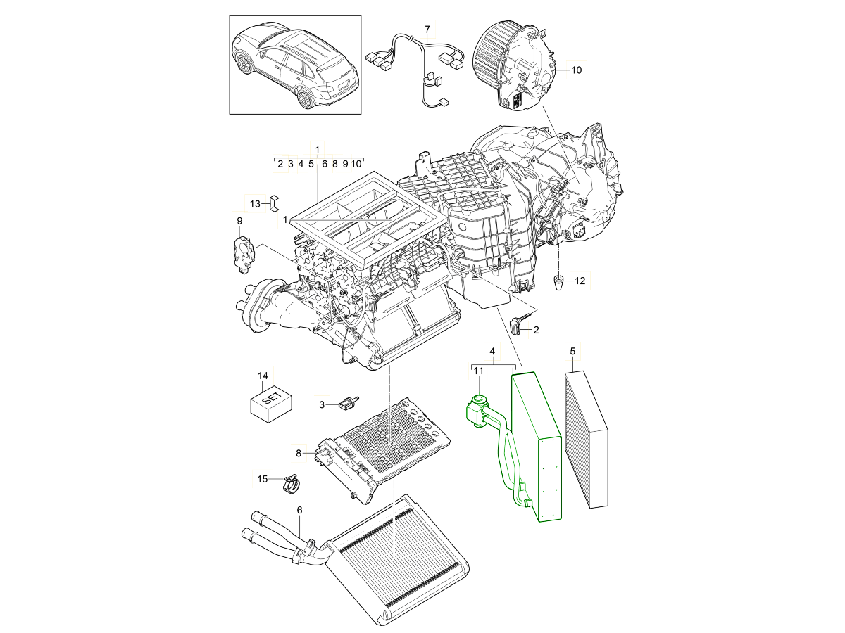 Porsche 958 Cayenne Air conditioning evaporator RHD cars 95857231800