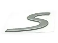 S - Badge, in Titanium metallic. Porsche 986 Boxster S - 98655924301, 986559243009A4, 986.559.243.01, 986.559.243.00.9A4