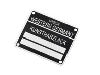 Chassis number and paint code plate. Porsche 911 / 912 1965-80 - 90170111105 - 1601501106