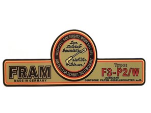Engine Sticker Fram Oil Filter Container F3-P2/W. Porsche 356 - 64470101200 - 356234-18