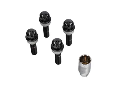 Locking wheel bolt kit (Extra long). Black plated for Porsche - PAF009593, 971698030B, WHT004676A, WHT006978, 00004460291