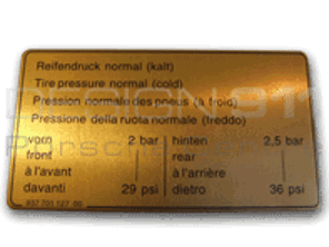 Sticker Tyre Pressure. Porsche 911 84-89 / 924 / 944 - 93770112700