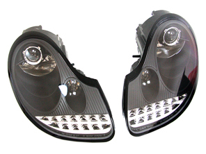 Headlamp with LED Bulbs BLACK Porsche 996 / Boxster 986 RHD Cars - 9663115704, 99663115804, 98663113121, 98663113221