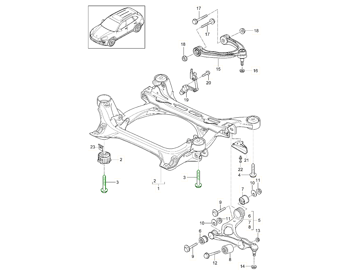 Hexagon head bolt for front subframe mount bush for Porsche Cayenne 955