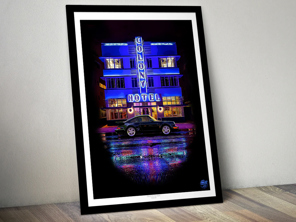 Porsche 911 964 Turbo Miami poster in Black frame