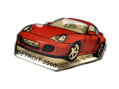 Pin Badge 'Porsche 996 Turbo - Detroit 2000' Red