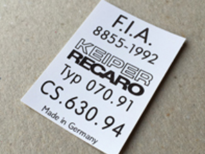 Keiper Recaro factory seats FIA sticker. Porsche 993 - 07091CS63094