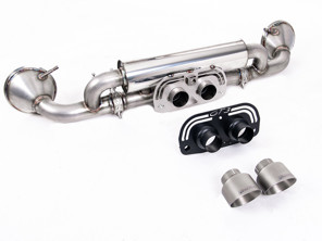 Milltek Sports Exhaust Rear Silencer With Brushed Titanium GT-100 Tailpipe Trims. Porsche 992.1 GT3 2021>> - 9GT251052F, 9GT251052G, 9GT251052D, 9GT251052H - SSXPO174